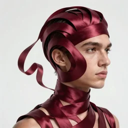 men face made of swirled masses of burgundy satin ribbons, one point perspective, moebius, bao pham, donato giancola, larry elmore, masterpiece, trending on artstation, featured on pixiv, cinematic composition, beautiful lighting, sharp, details, hyper - detailed, hdr, 4 k, 8 k