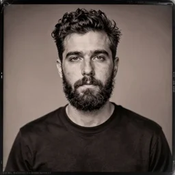 Radiohead, Yorke, with a beard and a black shirt, a computer rendering by Martin Schoeller, cgsociety, de stijl, uhd image, tintype photograph, studio portrait, 1990s, calotype