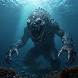 scary giant sea monster, underwater, dark, 4k, detailed, realistic