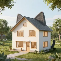 architectural render photo of a house shaped like a cat