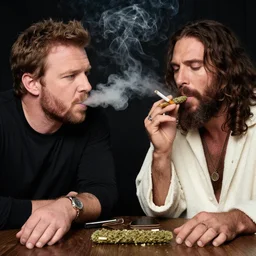 the episode of joe rogan interviewing jesus christ while smoking a weed blunt. a cigarette with weed smoked by joe rogan. joe rogan experience.