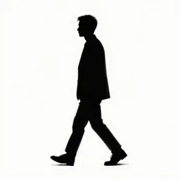 black and white silhouette drawing of a person walking, white background by stanhope forbes