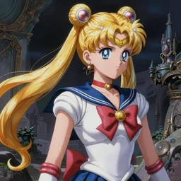 h. r. giger inspired sailormoon!!!!!!!!, long blond pigtail pipes, hyper realistic, fantasy art, in the style of naoko takeuchi, chris foss and alan lee, intricate, hyper detailed, smooth, high resolution print
