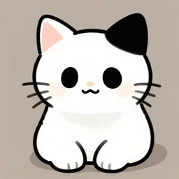 digital cartoon art of white cat with black right ear and left paws