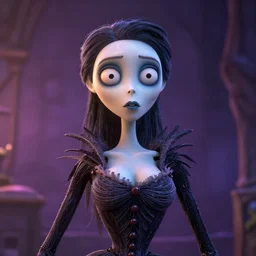 millie bobbin brown in the art style of corpse bride, pixar, unreal engine render, soft radiant highlight, detailed background, digital art