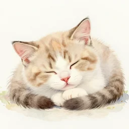 painting of kitten sleeping, watercolor, cute