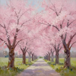 beautiful cherry trees, trending on artstation, oil on canvas, matte painting