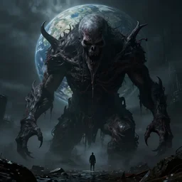 lovecraftian horror, huge, dark, evil, terrorizing earth, photorealistic, sci fi, unreal engine, cinematic, highly detailed, 4 k render, apocalyptic