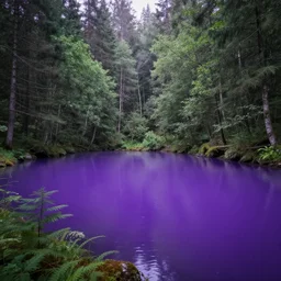 photo of an ethereal forest with a purple fjord water full and lake, highly detailed, 4k
