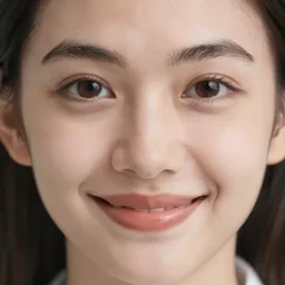 high quality Foto of a human face around 20 years old, closeup, smiling at the camera