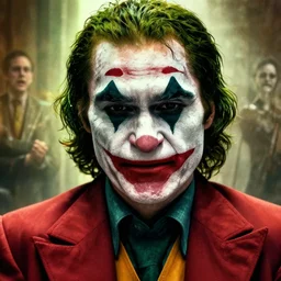 the joker, portrait shot, intense, epic cinematic hyperrealism masterpiece. realistic poster with shaded lighting by craig mallismo, artgerm, jeremy lipkin and michael garmash, unreal engine, radiant light, detailed and complex environment, digital art, art station trends