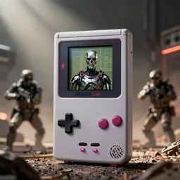1980s Terminator Film, Skynet runs on gameboy color, action scene from the film