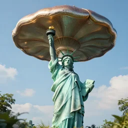 giant metal mushroom instead statue of liberty, beautiful graphics, fantasy artwork, very beautiful scenery, hd, hdr, ue 5, ue 6, unreal engine 5, cinematic 4 k wallpaper, 8 k, ultra detailed