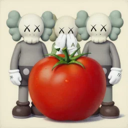 tomate by shusei nagaoka, kaws, david rudnick, airbrush on canvas, pastell colours, cell shaded, 8 k