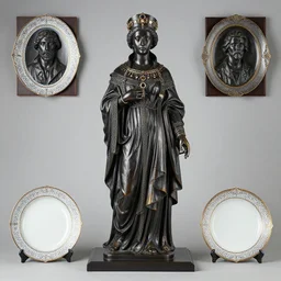 euterpe votive offering. a black and bronze sculpture, decoration : 2 2 7 7 german expressionist - rollenportrat of robed olga of kiev, jewels, josian wedgwood testplates by auguste rodin
