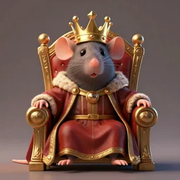 3 d render of a rat character who is a king, wearing golden crown, siiting on the throne highly detailed octane render, artstation, surrealism, pixar