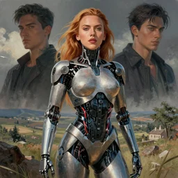 drawing of female cyborg of scarlet johansson by kim jung gi and james jean