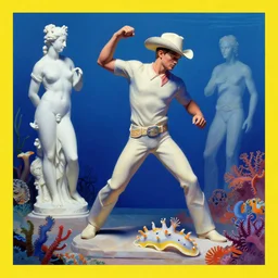 a cowboy turning into bloomsby edward hopper. tropical sea slugs. complementary colors. national geographic. 8 k, rendered in octane, smooth gradients. sculpture by antonio canova. a cowboy by slim aarons, by zhang kechun, by lynda benglis, by frank frazetta.