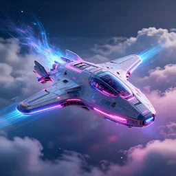 a neon cyber spaceship on the clouds, glowwave, digital art, artstation, unreal render
