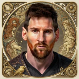 Messi as a viking, closeup, D&D, fantasy, intricate, elegant, highly detailed, digital painting, artstation, concept art, matte, sharp focus, illustration, art by Artgerm and Greg Rutkowski and Alphonse Mucha