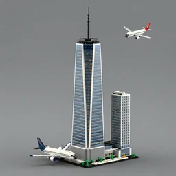 the World Trade Center with an airplane as a lego set