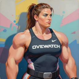 greg manchess portrait painting of smug halle berry as beautiful thick female bodybuilder zarya from overwatch, medium shot, asymmetrical, profile picture, organic painting, sunny day, matte painting, bold shapes, hard edges, street art, trending on artstation, by huang guangjian and gil elvgren and sachin teng