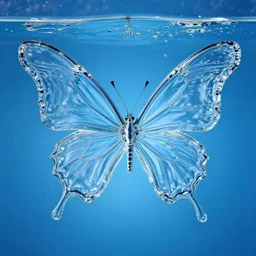 water, water shaped like butterfly wings, sigma 2 4 mm f / 8 1 / 1 0 0 0 sec shutter speed, high speed photography, magic realism, shutterstock contest winner, creative commons attribution, benoit b mandelbrot, behance hd, blue background