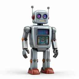 noble retro tin robot, stylized pixar-style 3d render, full body, standing, isolated on a pure white background, centered, whole figure in frame, sharp focus, studio lighting