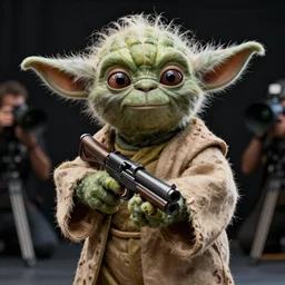 Yoda as the main character in Call of Duty black ops, holding a gun, highly detailed, high quality, HD, 4k, 8k, Canon 300mm, professional photographer, 40mp, lifelike, top-rated, award winning, realistic, sharp, no blur, edited, corrected, trending