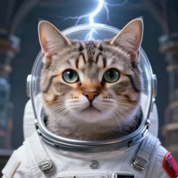 head and shoulders masterpiece portrait of a cute adorable majestic cat wearing a spacesuit, surreal background, digital art by gaston bussiere and j. c. leyendecker, 8 k, cgsociety, high detail, ethereal, dramatic lightning, rim light, hyperrealistic, photorealistic, octante render, elegant, cinematic, high textures, hyper sharp, 8 k, insanely detailed and intricate, graphic design, cinematic atmosphere, hypermaximalist, hyper realistic, super detailed, 4 k hdr hyper realistic