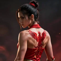 a portrait of korra, muscular, wearing red attire, red phoenix tattoo on back, serious, style by donato giancola, wayne reynolds, jeff easley dramatic light, high detail, cinematic lighting, artstation, dungeons and dragons