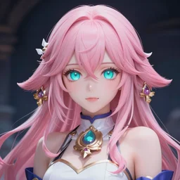 stunningly beautiful omnipotent anime goddess with pink hair and mesmerizing cyan eyes, 8 k