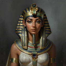 portrait of gorgeous egypt goddess in the armor, beautiful face, hyper realistic, highly detailed, digital painting, artstation, illustration, concept art by hyung tae and frank frazetta, digital paint, matte paint, washed colors, dark, gloomy, foggy