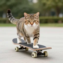 A cat riding a skateboard