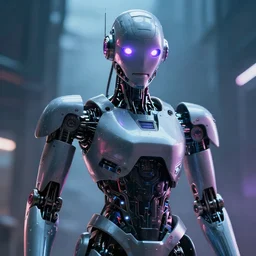 futuristic robot with neon eyes, hyperrealistic, cinematic, epic