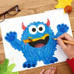 kids painting of fast food monster