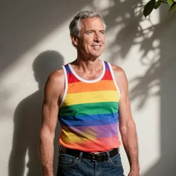 mike pence at gay pride with tanktop, vibrant colors