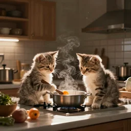 kittens cooking in the kitchen