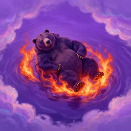 post - minimalism portrait of pools of the fire elemental, bird's eye view, goliath werebear rolling, iridescent clouds, vibrant violet color scheme, highly detailed, in the style of romanticism, cinematic, artstation, moebius, greg rutkowski