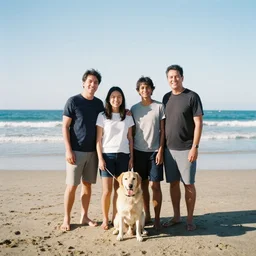 family picture on the beach with a dog analog photography portra 4 0 0 kodak fujifilm