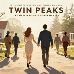 poster artwork by Michael Whelan and Tomer Hanuka, Karol Bak of Naomi Watts & Philip Seymour Hoffman romance running hand in hand towards camera, running from those that seek to ruin their love, from scene from Twin Peaks, clean, simple illustration, nostalgic, domestic, full of details