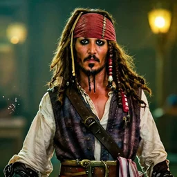 captain jack sparrow as a coq in gears of war, splash art, movie still, cinematic lighting, dramatic, octane render, detailed face, long lens, shallow depth of field, bokeh, anamorphic lens flare, 8 k, hyper detailed, 3 5 mm film grain