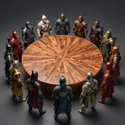 A circle of twelve different colored warriors around a large wooden table. immaculate scale, hyper-realistic, Unreal Engine, Octane Render, digital art, trending on Artstation, 8k, detailed, atmospheric, immaculate