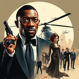 idris elba as james bond, 0 0 7, concept art, poster, spies and woman in formal wear character montage, helicopter, artstation, smooth, sharp focus, clean shaped illustration by kim jung gi, tomasz alen kopera, peter mohrbacher, donato giancola, joseph christian leyendecker, wlop, boris vallejo, ric estrada, ron english and ei