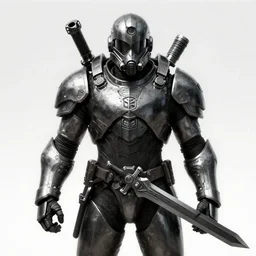 knight, soldier, scifi, power armor, mechasuit, medieval, futuristic sword, heavy gun, armored, helmet, military, heavy, modern, gaz mask, black and white, concept art, bust portrait, Nekro, Tom Bagshaw, Craig Mullins, ventail, exsokeleton