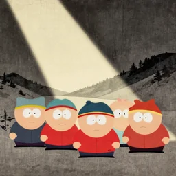 south park kenny kyle stan cartman in style of nihonga painting by uemura shoen