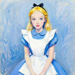 beautiful portrait of Alice in wonderland by cy Twombly and BASTIEN LECOUFFE DEHARME, iridescent, volumetric lighting, light blue and white
