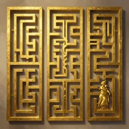 3 d golden maze pattern on a wall, fantasy, highly detailed, digital painting, artstation, concept art, animation art, art by greg rutkowski and tyler jacobson and alphonse mucha