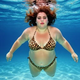a colorful portrait photograph of fat divine underwater, wearing leopard bikini, 1 9 9 0 s, taken by martin parr, saturated colour photo, high definition, 8 k