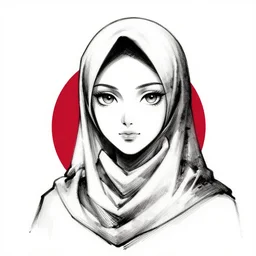 hijab tribe jaw japan flag background, sharp eyes, character designs, digital painting, manga, ink illustration, white paper, guido borelli da caluso, illustration, portrait
